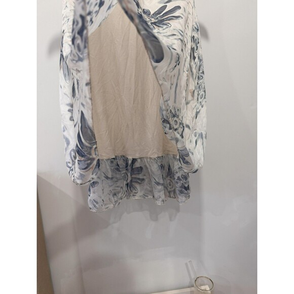 Bellina Womens S Blue Floral Silk Tiered Tunic Tank Top Blouse Flowers Italy - Picture 3 of 7